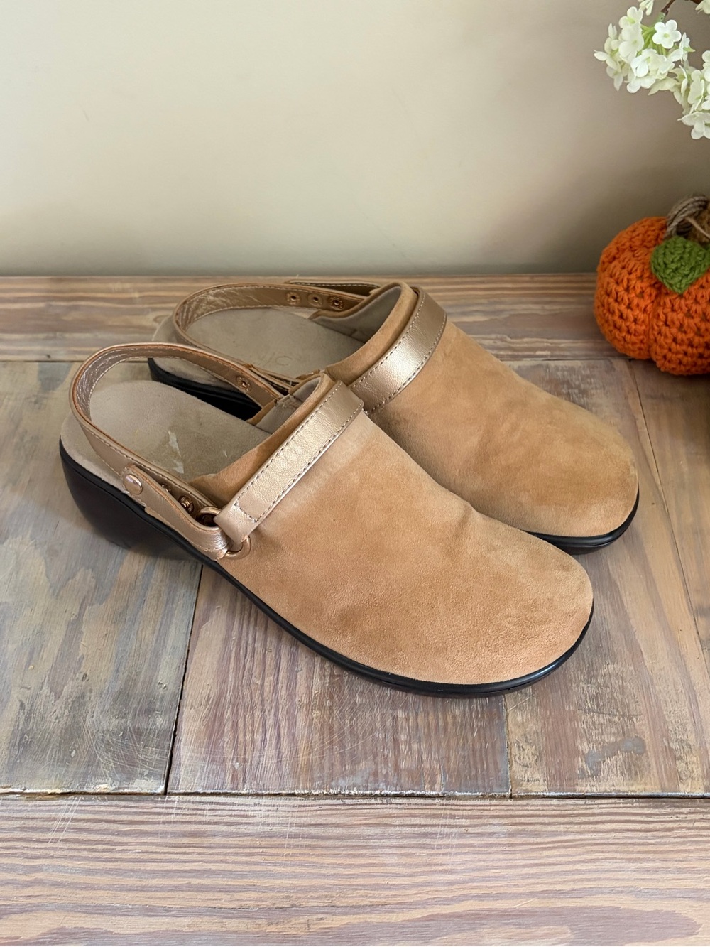 Vionic Tan Suede Slip-On Clog with Adjustable Strap 🍂 - Picture 2 of 11